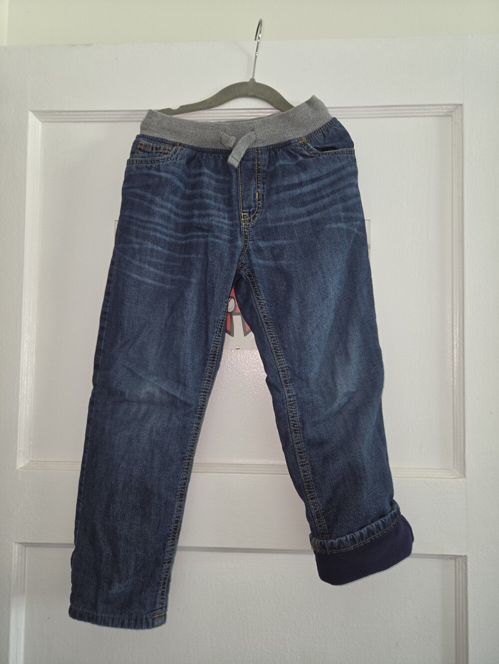 Boys 5T Oshkosh Fleece Lined Denim Pull-On Straight Jeans - Dark Wash
